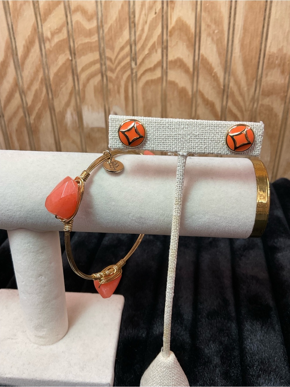 Bracelet and Earring Set with Coral Orange Stones